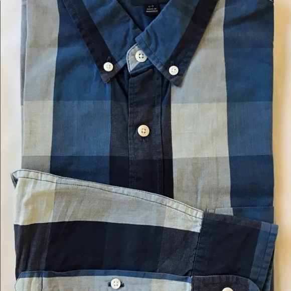 J.Crew Men Dress Shirt Long Sleeve Slim Fit Large Blue Plaid Check - Picture 12 of 13
